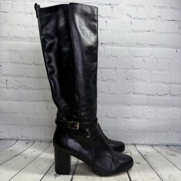 Michael Kors Riding Boots Women Size 11 Black Leather Preppy Heel Equestrian - Picture 1 of 15